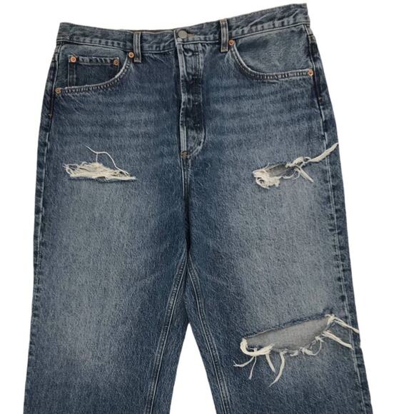 BDG Medium Wash Relaxed Straight Distressed Button Fly Jeans Size 33 - Picture 2 of 10